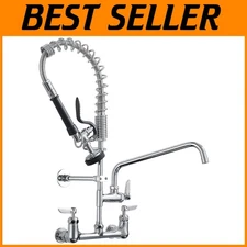 Wall Mount Commercial Kitchen Faucet with Pre-Rinse Sprayer
