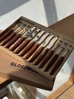 Vintage Boxed Glosswood 12 Stück Steakmesser Set Edelstahl Sheffield