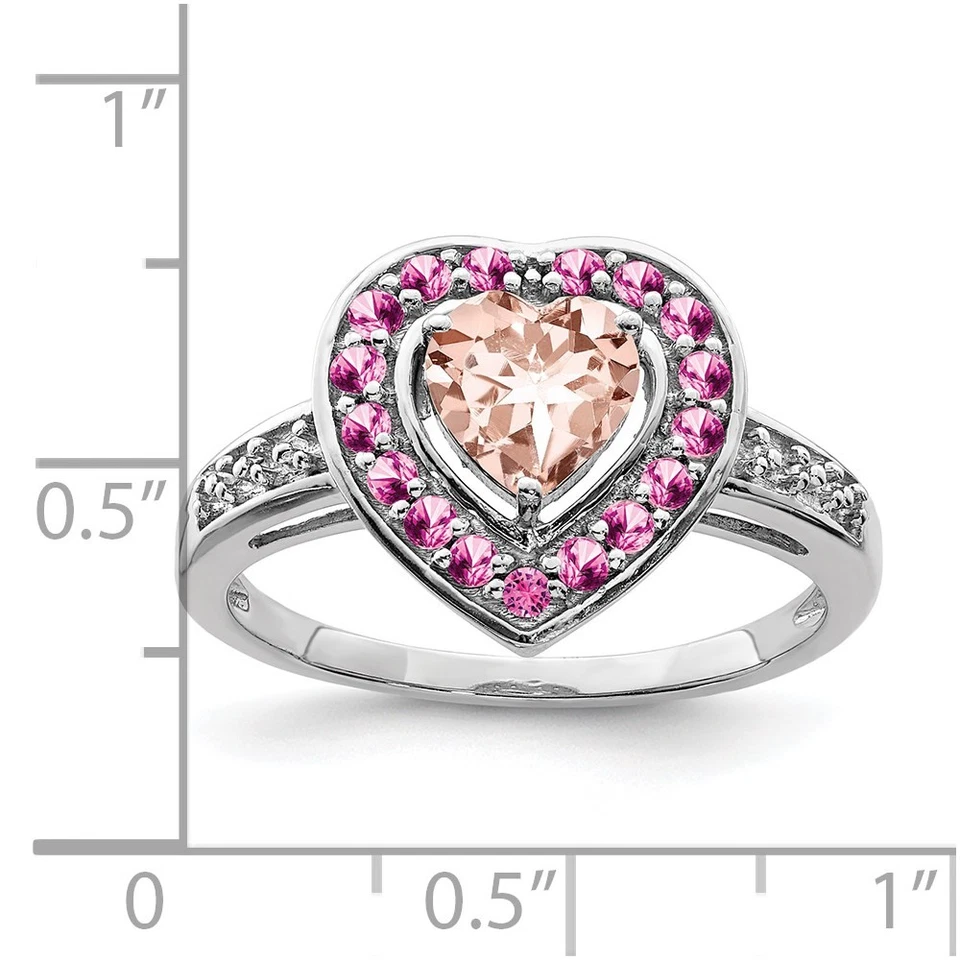 925 Sterling Silver Rhodium Morganite Heart Ring Size 9 - Image 3 of 4