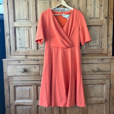MaxMara Studio Size 10 Orange Belted V-Neck Dress Office Mature Faux Wrap