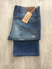 MENS STONE EDGE BOOTCUT JEAN IN DARK STONEWASH FADED DENIM ZIP FLY W40 - L30