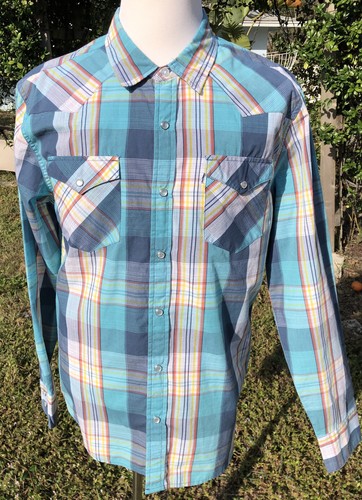 1767 Levi Turquoise Plaid Shirt Western 