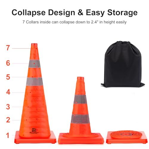 28 Inch 2 Pack Collapsible Traffic Safety Cones with Reflective Collar for - Picture 6 of 7