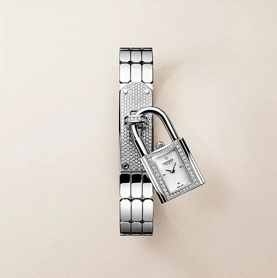 HERMÈS Orologio Kelly nuovo con scatola modello Mini 16 mm bracciale placcato acciaio diamantato
