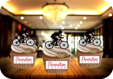 Cycling Silhouette - 12 PREMIUM STAND UP Edible Wafer Cake Toppers Bike Bicycle