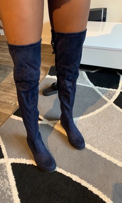 navy blue thigh boots
