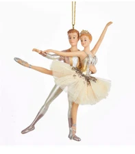 KURT ADLER HAND PAINTED 5.8" IVORY & GOLD BALLET COUPLE XMAS ORNAMENT TD1546