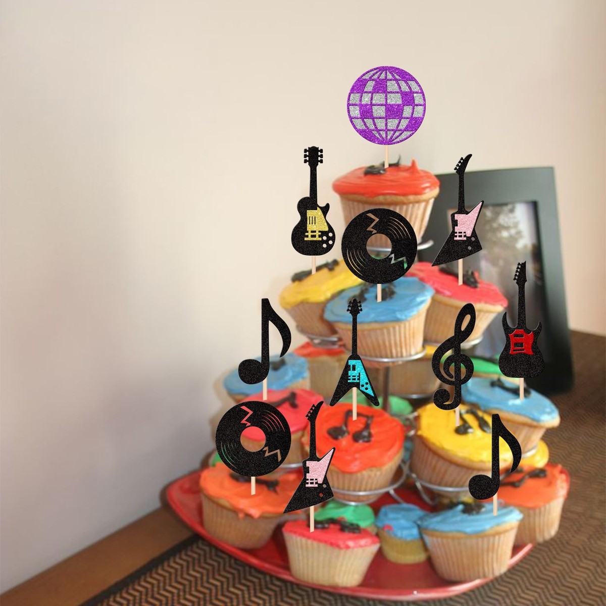 12 PEZZI Neri Segni della mano di pace Cupcake Toppers Glter Pace