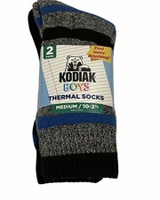 KODIAK THERMAL SOCKS 2 PAIR BOYS Blue Black Charcoal Medium 10-2.5 Soft