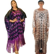 Sequin African Dashiki Muslim Tassel Abaya Dresses Evening Party Gowns Kaftan