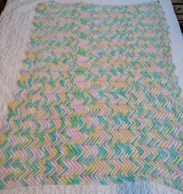 Hand Crocheted Baby Afghan Crib Blanket Pastel Handmade Unisex Chevron 