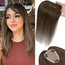 Silk Base Clip in Hairpiece REAL REMY Human Hair Topper Toupee Top Pieces Women