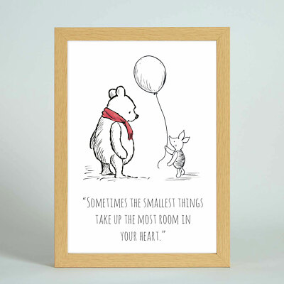 Personalised Winnie Piglet Pooh quote print frame A4 boy girl cute