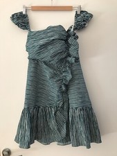 Sandro reformation green white striped off shoulder ruffle mini dress 36