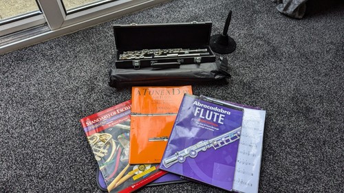 Unbranded Silver Flute with Case, Stands, Storage Bag & tune books for Beginner