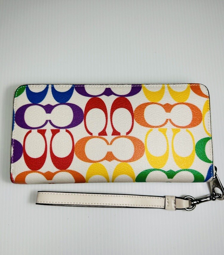 COACH ,Zip-around Long wallet,Signature Rainbow White