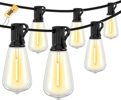 100FT ST38 E12 LED String Light 50+4 Bulbs 2700K Daylight IP65 Waterproof 1W