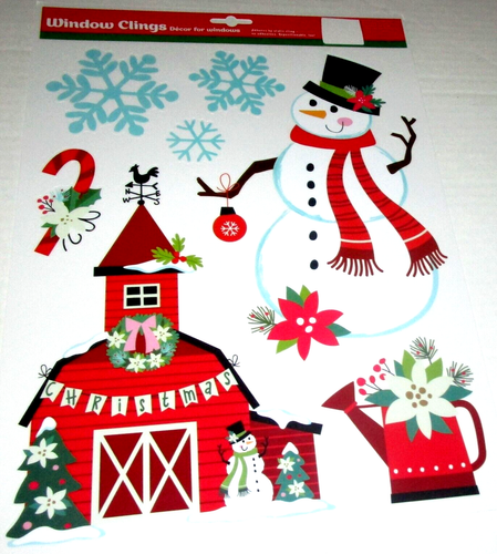CHRISTMAS Window Clings ~ CHRISTMAS BARN / SNOWMAN