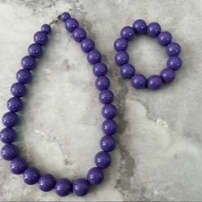 Purple Circle Beaded Ball Necklace and Bracelet Set