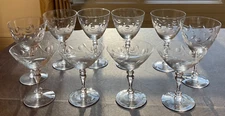 Tiffin Franciscan cut 17646 glasses 6 wine goblet 4 champagne/sherbet dot leaf