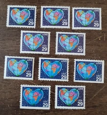 (10) 29c U.S. LOVE STAMPS - HEART-SHAPED EARTH - MINT NH - #2536