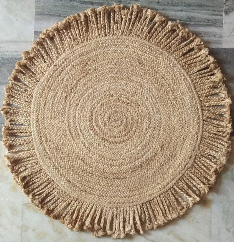 Rug Natural Jute Border Design100%Handmade Braided Round Braided Living Area Rug - Image 2 of 4