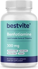 Bestvite Benfotiamine 300mg (60 Vegetarian Capsules)-No Stearates-Non GMO 