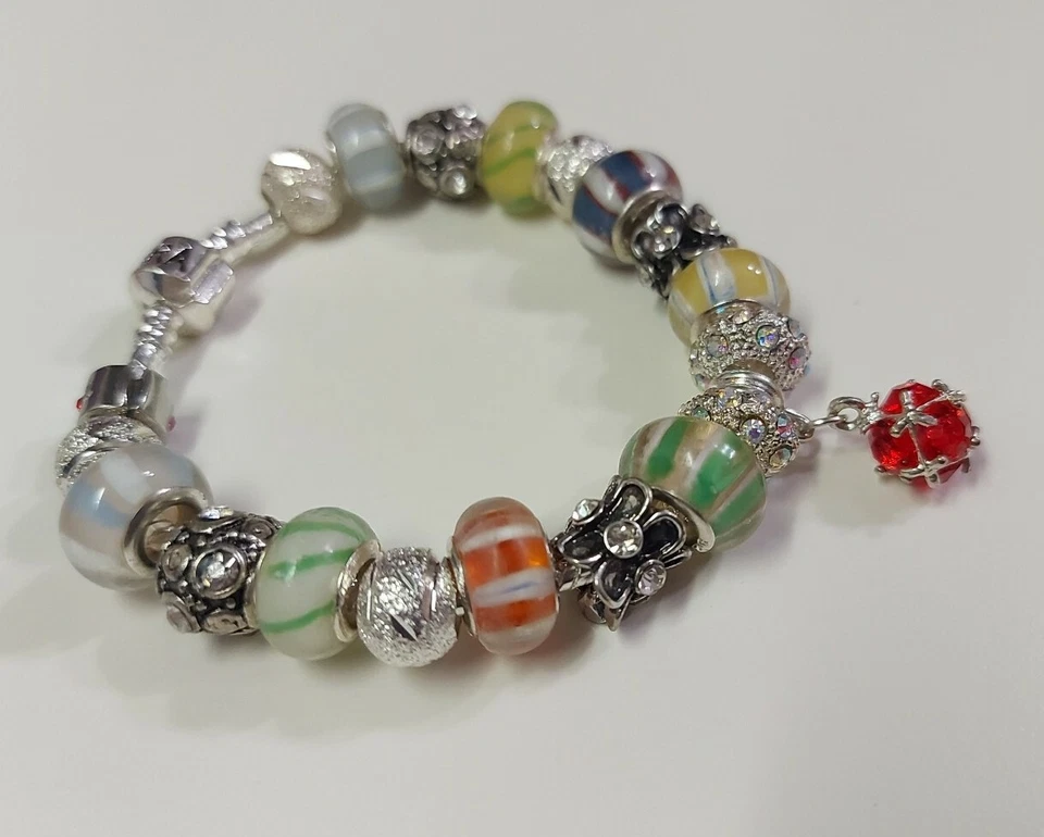 Idea regalo Bracciale da donna Charm Cristalli tipo pandora Cuore Ciondolo - Immagine 2 di 3