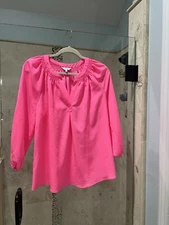 Crown & Ivy  L Long Or 3/4 Sleeve Solid Blouse  Pink  New Barbiecore Polyester