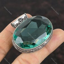 Natural Green Amethyst Gemstone Pendant Vintage 925 Sterling Silver Jewelry