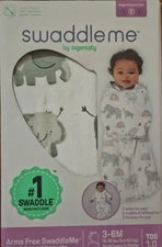 SwaddleMe by Ingenuity Arms Free Convertible Swaddle Wrap Happy Elephants 3-6M!