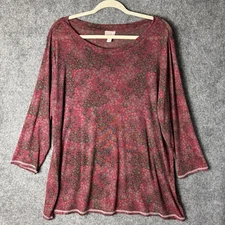 Logo Layers by Lori Goldstein Top Women's 1X Berry Floral Sheer Mesh 3/4 Sleeve