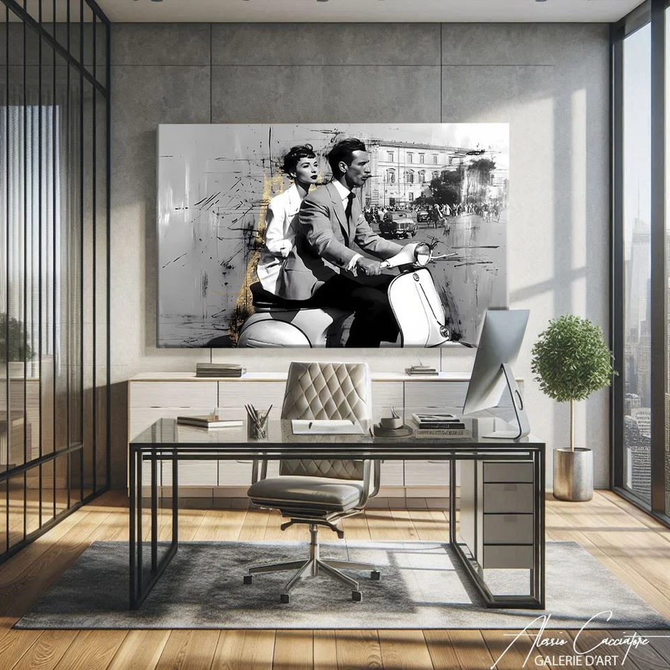 Retro Romance Wall Art Canvas Vespa Couple Print Framed Vintage Italian Art - Image 4 of 4