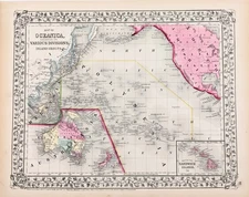 1869 Map PACIFIC OCEAN - HAWAII - ORIGINAL (13.25X10.5) UNITED STATES AUSTRALIA