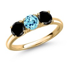 10K Yellow Gold Blue Apatite and Black Diamond Engagement Ring For Women | 1.60