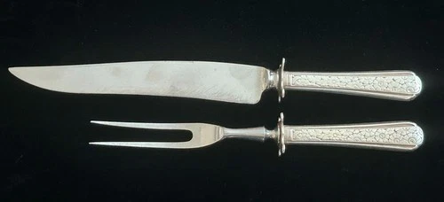 Towle Sterling Silver "Old Brocade" Small Meat Carving Set Fork and Knife