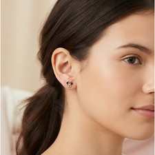 14K Yellow Gold Mouse Stud Earrings, Enameled Cartoon Character Jewelry