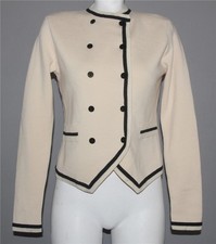 VTG Dana Buchman 10-Button Black Ivory Wool No Collar Sweater Wm PS Small Hole 