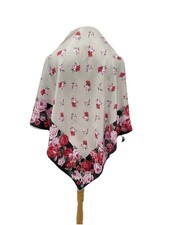 Vintage 100 SILK Scarf Made in Italy Floral Rose Pink Gray Square Shawl A78