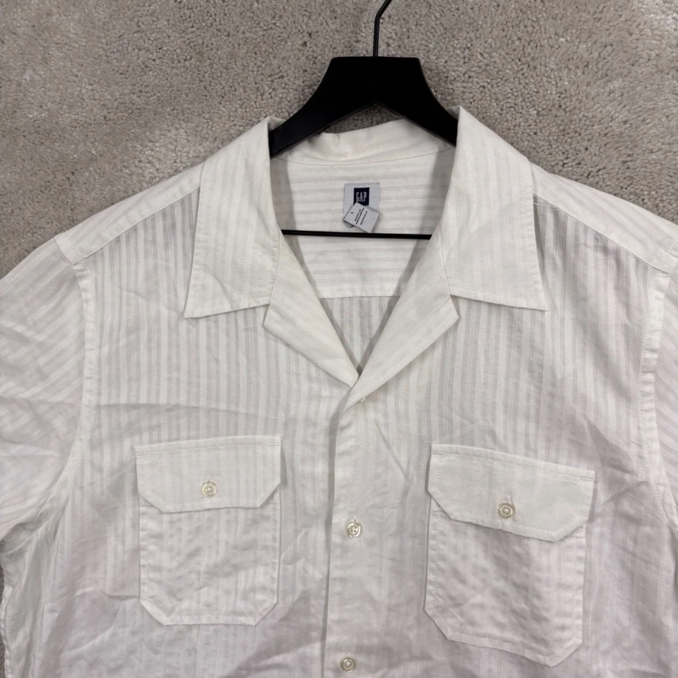 Gap Shirt Mens Size Large White Short Sleeve Button Up Camp Loop Collar Bowling - Image 4 of 4