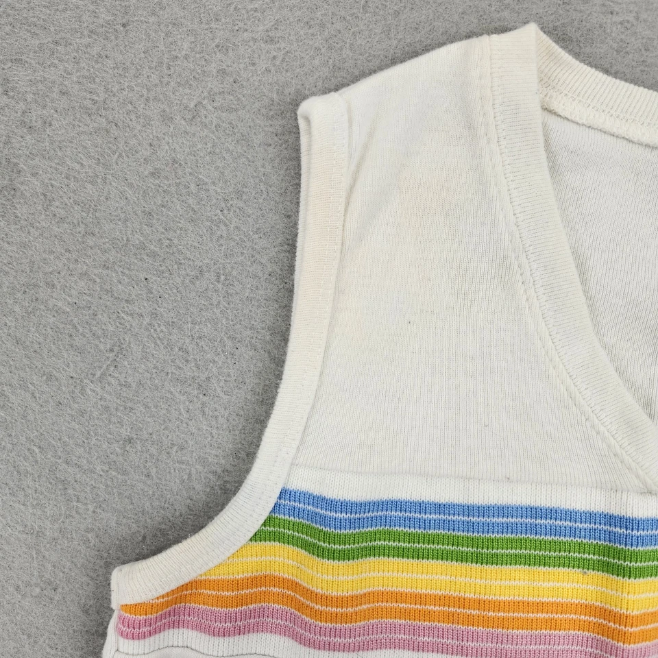 Camiseta sin mangas vintage M-Fasis para mujer mediana blanca arco iris rayas sin mangas años 90 retro Foto 4 de 4