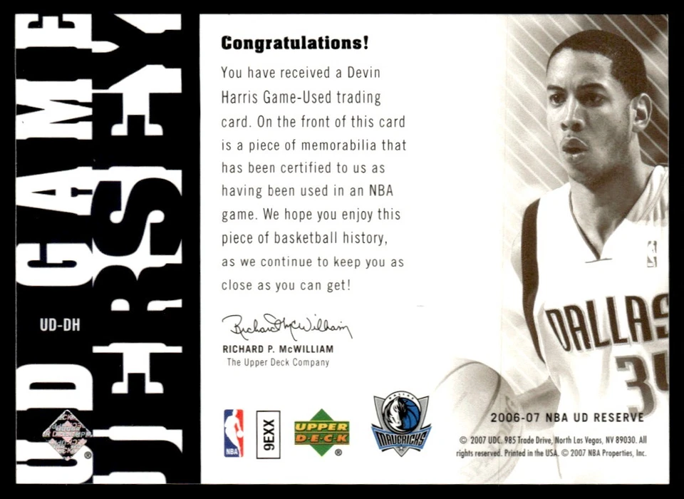 2006-07 Upper Deck UD Game Jersey Devin Harris #UD-DH - Image 2 of 2