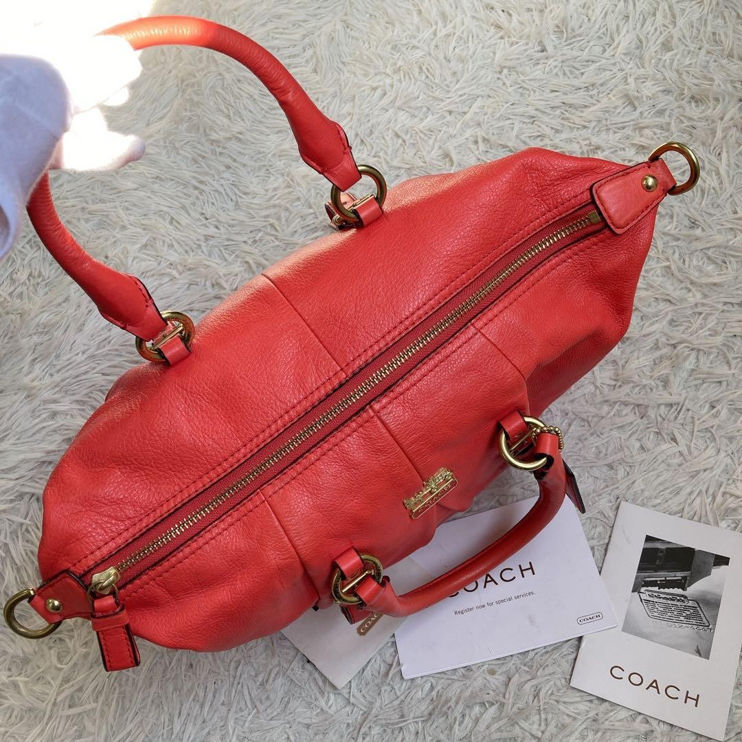COACH Tote bag Red Leather 2way Shoulder bag Zip Old Vintage From Japan thumbnail 9