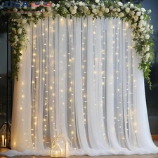 Sheer Backdrop Curtains W/ Lights Wedding Party Decorations Tulle String Lights