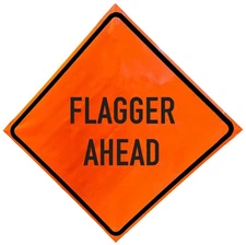 OrangeGear® Flagger Ahead Non-Reflective Vinyl Traffic Sign & Cross Ribs