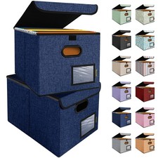 File Organizer Box with Lid, Collapsible File Folder Organizer with Plastic S...
