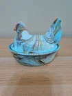 VINTAGE Westmoreland Blue Orange Milk  Slag Hen On Nest Candy Dish Covered Dish