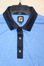 FootJoy Golf Apparel Men Lisle Multidot Print Self Collar Lagoon XL Blue Polo
