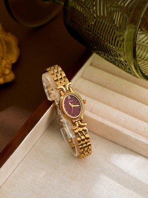 Gold and Burgundy French Vintage Style Unique Dainty Women s Wrist Watch