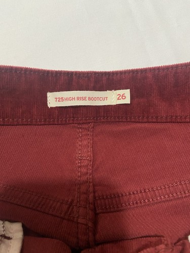 Jeans Levi's donna 725 bootcut velluto a coste 26x31 pantaloni vita alta rosso bordeaux - Foto 3 di 12